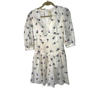 Rebecca Taylor La Vie Rubie Mini Dress Womens XS Embroidered Floral Puff Sleeve